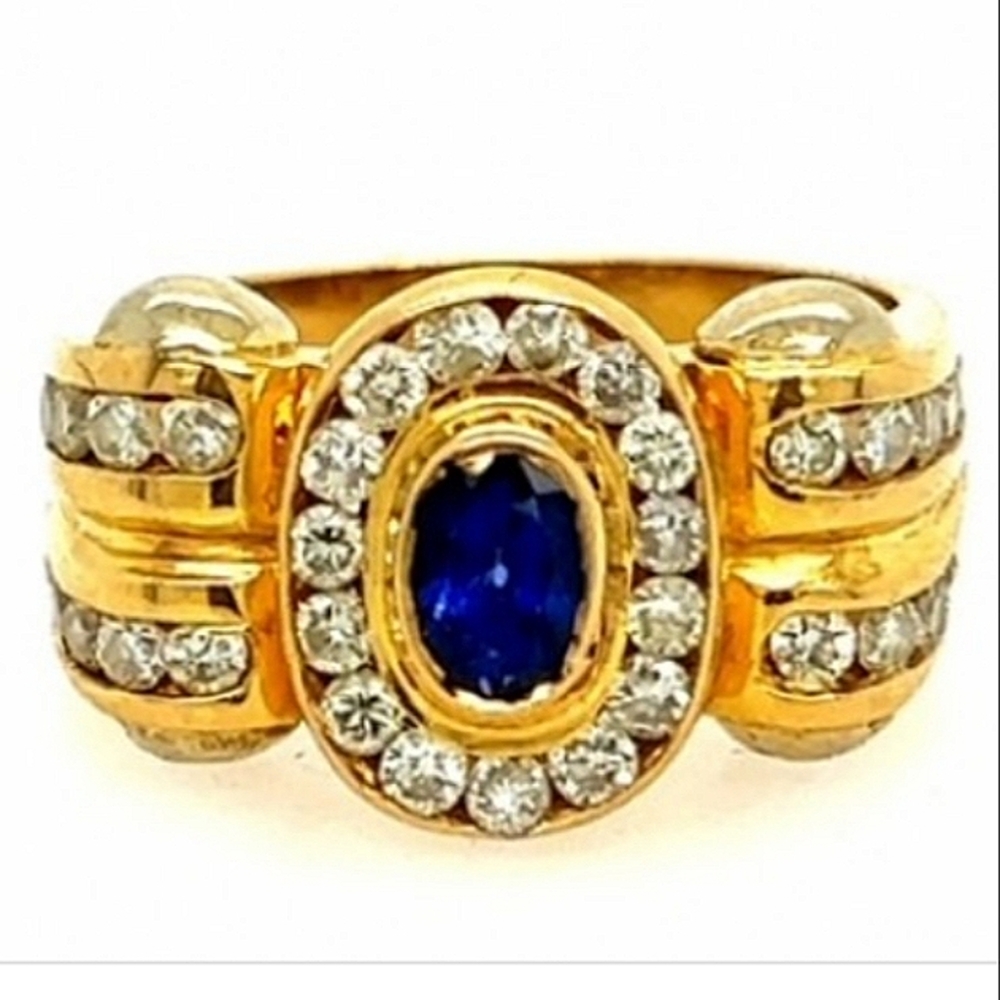 18K Sapphire & Diamond Scroll Yellow Gold Ring Gorgeous Ring for a Bride